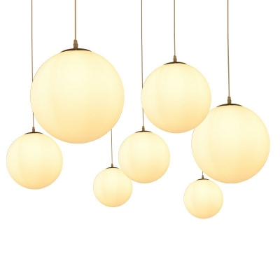 Minimalistic Ball Pendulum Light White Glass Single-Bulb Dining Room Suspension Pendant