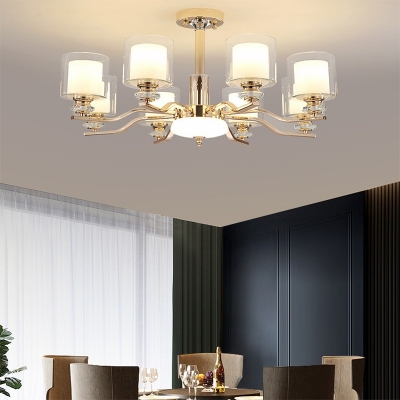 Modern Chandelier Light Fixture Living Room Dining Room Frosted Glass Cylinder Shape Chandelier