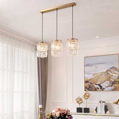 Modern Minimalist Hanging Lamp 3 Head Crystal Cylindrical LED Mini Lighting Pendant in Gold