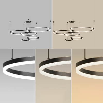 Modern Minimalist Pendant Lamp Black Arcylic Ring LED Circle Chandelier in White Light for Living Room