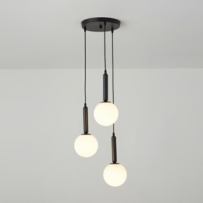Modernist Multiple Hanging Light with Sphere White Glass Stairway Hanging Light