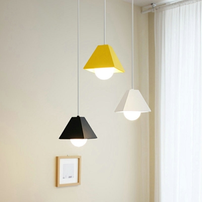 Nordic Trapezoid Pendant Metal 1 Bulb Dining Room Hanging Light with Round Canopy