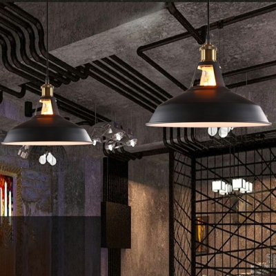 Pot Lid Form Pendant Industrial Living Room Metal Shade 1-Head with Metal Cord Hanging Lamp