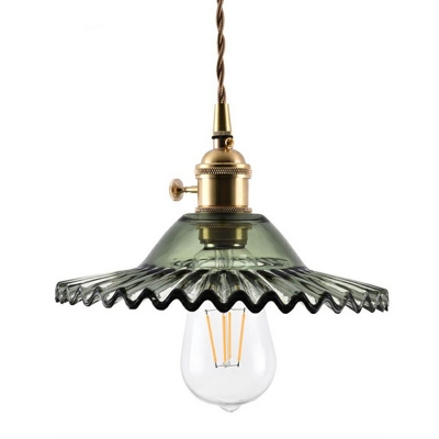 Retro Industrial Style 1-Light Scalloped Pendant Lamp Glass  Hanging Lamp for Dining Room