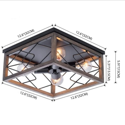 Retro Industrial Style Ceiling Mount Light Fixture Black Rectangle Metal Flush Mount Ceiling Light