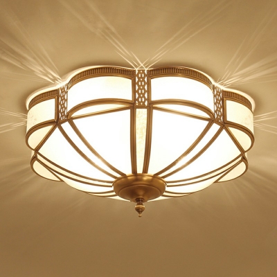Schoolhouse Curved Glass Panel Flush Ceiling Light Classic Brass Dome 1-Light Bedroom Flush Mount Lamp