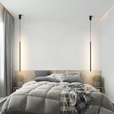 Simple Style Black/Gold LED Pendant Light Linear Aluminum Hanging Lamp for Bedroom