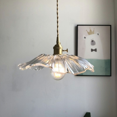 Single-Bulb Flower Shape Glass Hanging Ceiling Light Minimalist Pendant Light Fixture for Bedroom