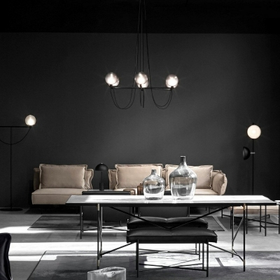 Smoke Gray Glass Suspension Lighting Modern Living Room 6-Light Balloon Design Chandelier in Black