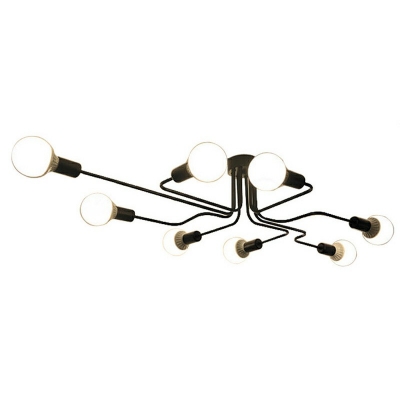 Wrought Iron Large Ceiling Fixture Industrial Vintage Flush Mount Ceiling Light in Black for Living Room