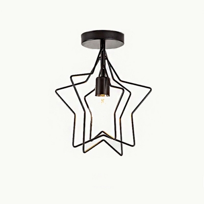1 Light Metal Semi Flush Mount Light Industrial Black and Gold Star Shaped Ceiling Lighting