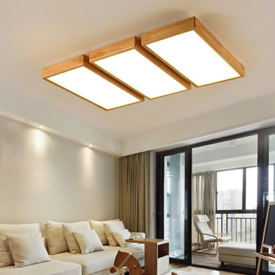 3 Rectangular LED Ceiling Light Wooden Linear Ceiling Flush Lights 35.5 Inchs Length for Workbench Garage Kitchen