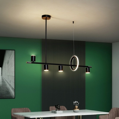 Black Cylinder Aluminum Island Light Nordic Minimalist Bar Circle LED Lamp with 23.5 Inchs Height Adjustable Cord