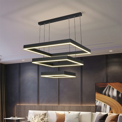 Black Dining Room Chandelier Round Multi Layer Chandelier Pendant Light with Arcylic Shade