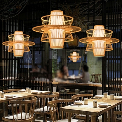 Chinese Style 1 Light Bamboo Hanging Light Rattan Pendant Lighting for Living Room