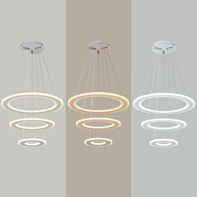 Contemporary Acrylic LED Chandelier 3 Tiers Suspension Lamp Dining Room Chandelier in White