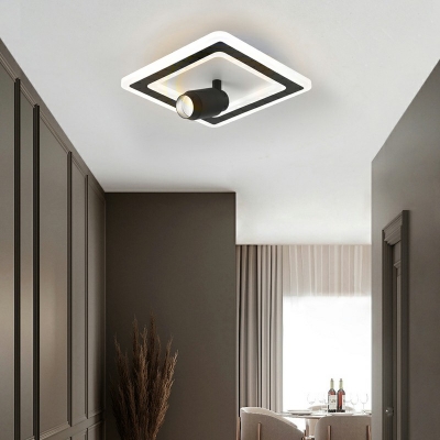 Contemporary Metal Flush Mount Light Spotlight Black Square Shape Study LED White Light Ceiling Lamp