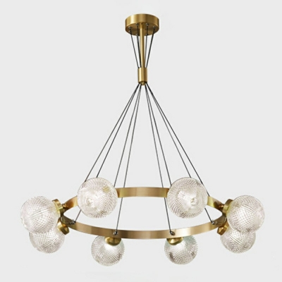 Contemporary Orb Shade Chandelier Simplicity Prismatic Glass Dining Room Chandelier in Brass