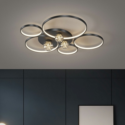 Creative Flush Light Modern Circle LED Lighting with Iron and Glass Shade for Drawing Room, 35