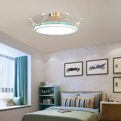 Crown Kids Bedroom Semi Flush Light Fixture Metal LED Simple Close to Ceiling Lighting