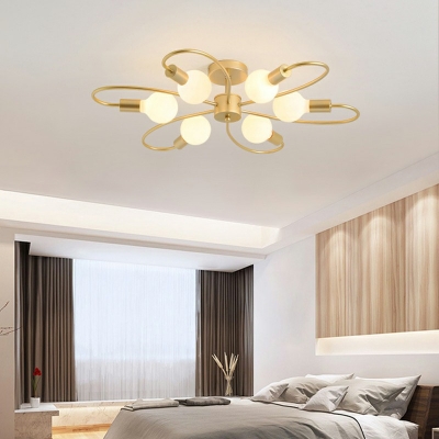 Curly Semi Flush Mount Chandelier Nordic Metallic Bedroom Ceiling Light in Gold