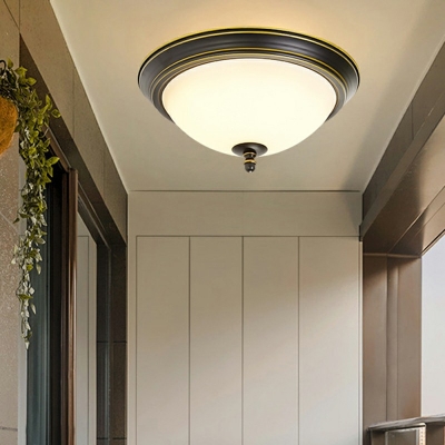 Dome Foyer Ceiling Lighting Classic Opal Glass 1-Head Black Flush Mount Fixture