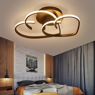 Double Heart Ceiling Light Stylish Modern Metal LED Semi Flush Mount Lamp in Coffee with Arcylic Shade