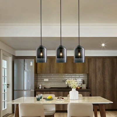 Double Layer Glass Bell Ceiling Light Contemporary 1-Head Pendant Lamp Fixture for Living Room