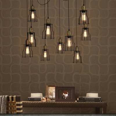 Edison Spider Multi Light Pendant in Black Industrial Style Lights with Metal Cage Shade for Restaurant Living Room