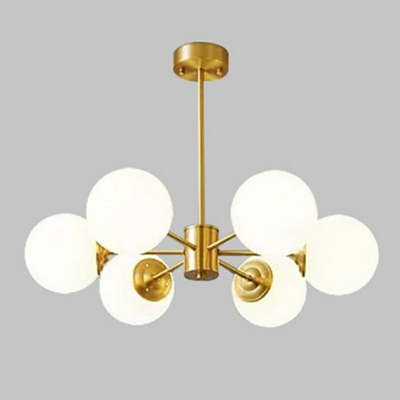 Gold Arm Modern Chandelier Milk White Glass Globe Shade Dining Room Restaurant Hanging Lamp