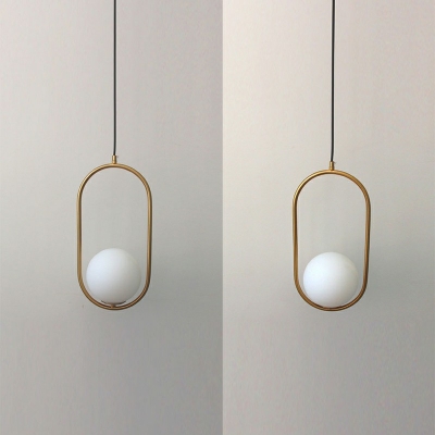 Gold Oval Ring Hanging Light with White Glass Ball Shade Mini Pendant Fixtures for Kitchen