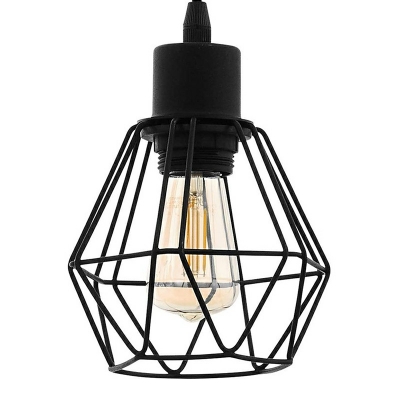 Industrial Black Iron Cage Shade Design Wooden Island Light Coffee Shop Hanging Lamp