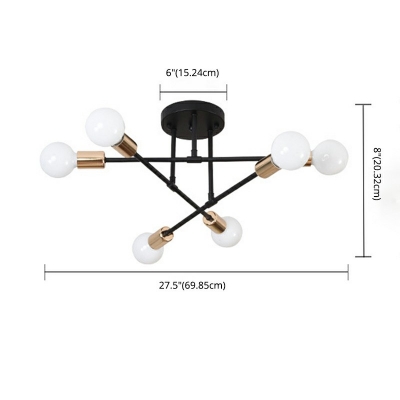 Industrial Concise Linear Semi Flush Light Metal 6 Bulbs Ceiling Light for Living Room