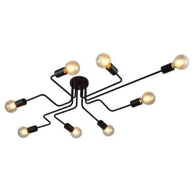 Industrial Edison Bulb Wrought Iron 7.5 Inchs Height Large LED Semi Flush Ceiling Light in Black