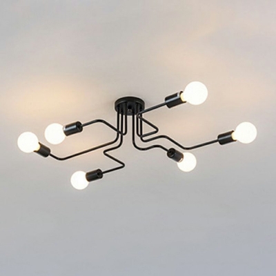 Industrial Large Semi Flush Ceiling Light Metal Ceiling Lamp for Living Room Clothes Stores in Black