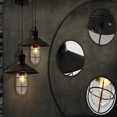 Industrial Retro Cage Pendant Light Metal 1 Light Hanging Lamp in Black