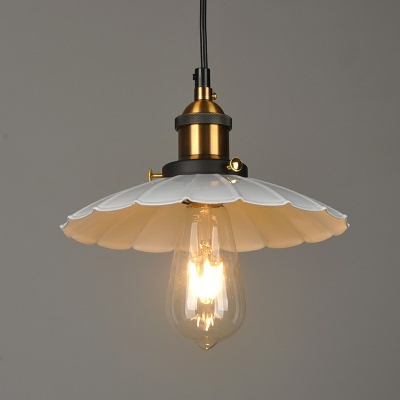 Industrial Retro Scalloped Edged Pendant Light Metal 1 Light Hanging Lamp in White