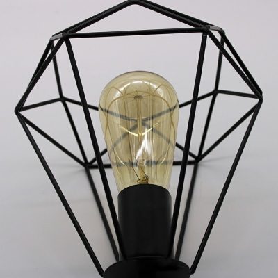 Industrial Retro Wired Caged Shade Pendant Light Metal 1 Light Hanging Lamp in Black for Dinning room