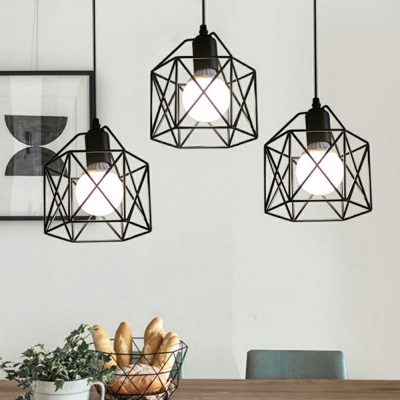 Industrial Style Cage Pendant Light Metal 1 Light Hanging Lamp in Black