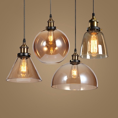 Industrial Vintage Single Pendant Lights Clear Glass Shade Hanging Lighting for Dining Table