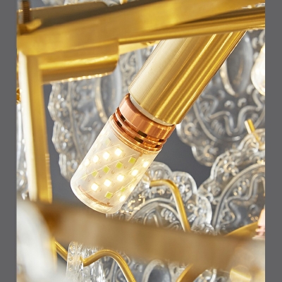 Metal and Glass Chandelier Lighting Vintage 4 Light Chandelier for Dining Room in Gold