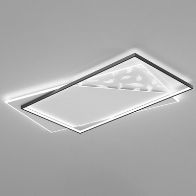 Metal Flushmount Light Modern LED Semi Mount Lighting in Black and White for Study Room