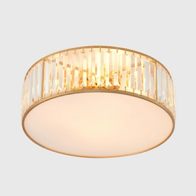 Minimalist Gold Round Flush Mount Lighting Crystal and White Arcylic Shade Flush Mount Ceiling Light