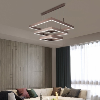 Minimalist Three-tier Square Chandelier Acrylic LED Ceiling Pendant in Coffee/Black for Living Room