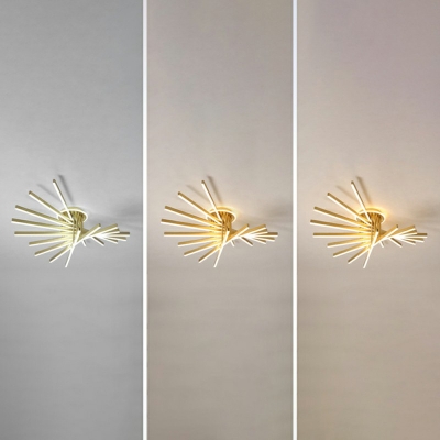 Modern Ceiling Light with LED Light Gold Ceiling Mount Iron Linear Shade Semi Flush for Bedroom