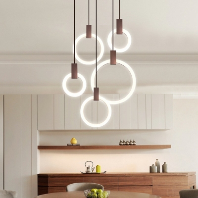 Modern LED Ceiling Pendant with Adjustable Height Circular Acrylic Bedside Hanging Light