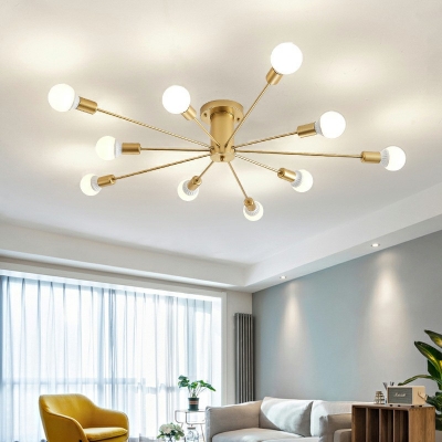 Modern Metallic Gold Semi Flushmount Light Exposed Bulb Living Room Flush Mount Lighting