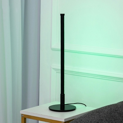 Oval Linear Shape LED Desk Light Minimalist Night Table Lamp in Black with Round Metal Base