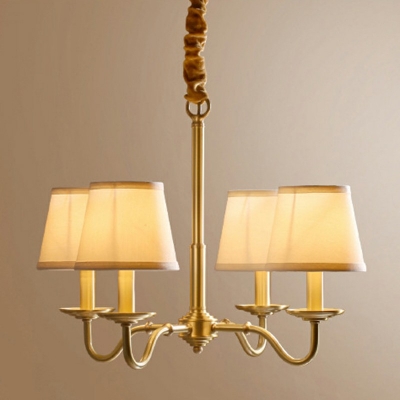 Post-Modern Curving Hanging Chandelier Light White Linen Shade Ceiling Chandelier in Gold for Dining Table