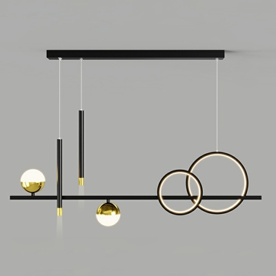 Simplicity Metalline Ring and Linear Island Light Fixture Black/Gold Hanging Lamp for Dining Room